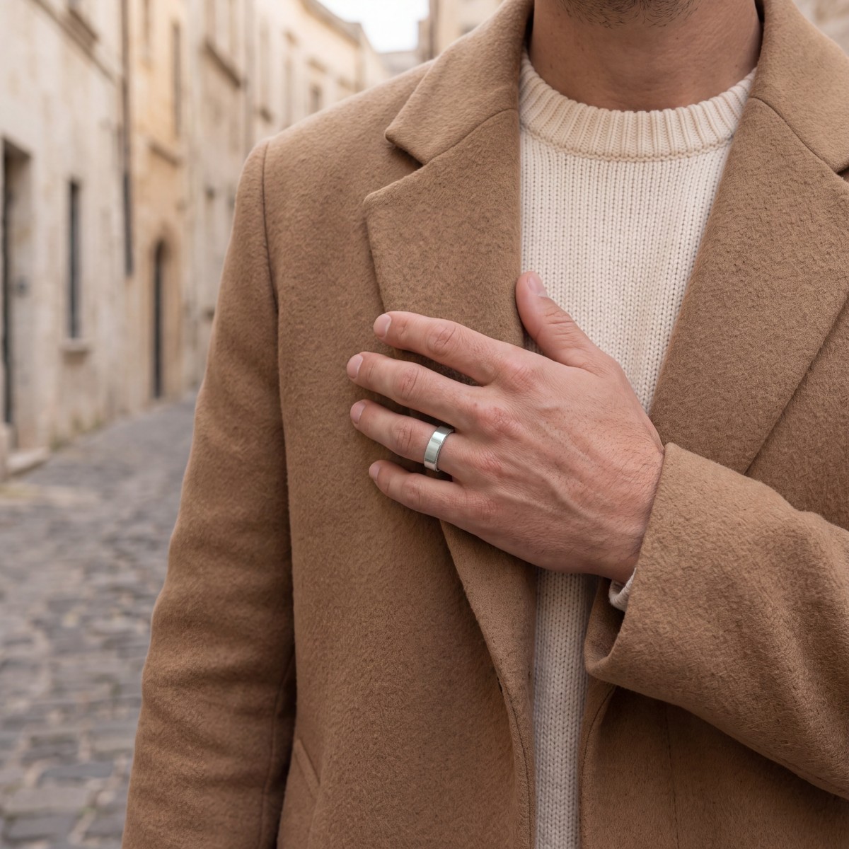 Horizon - fede nuziale da uomo con moissanite e bordi in pavé