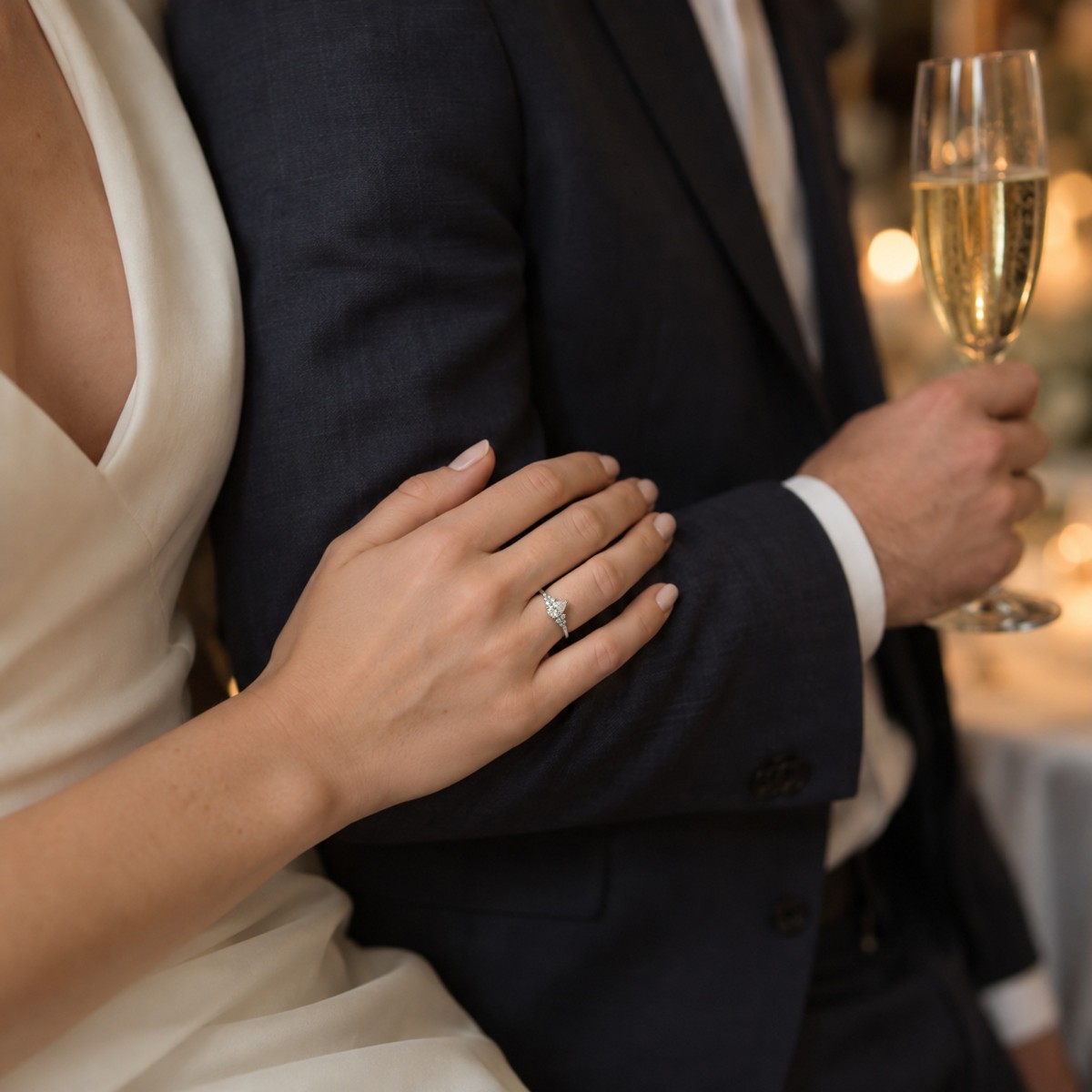 Estelle - anello con moissanite taglio a goccia e pietre laterali sparse
