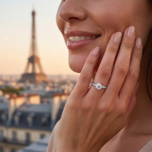 Sophia - anello di fidanzamento con moissanite e pietre laterali a pavé