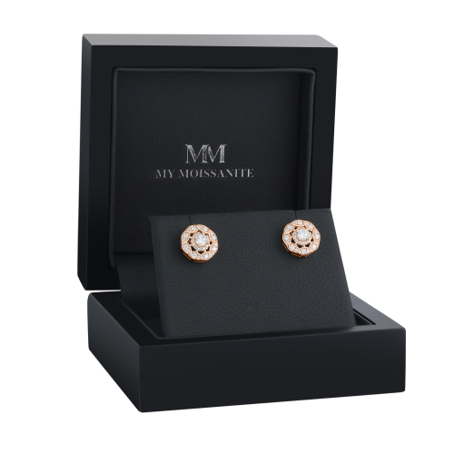 Double Halo - orecchini a lobo con moissanite e montatura halo