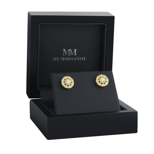 Double Halo - orecchini a lobo con moissanite e montatura halo