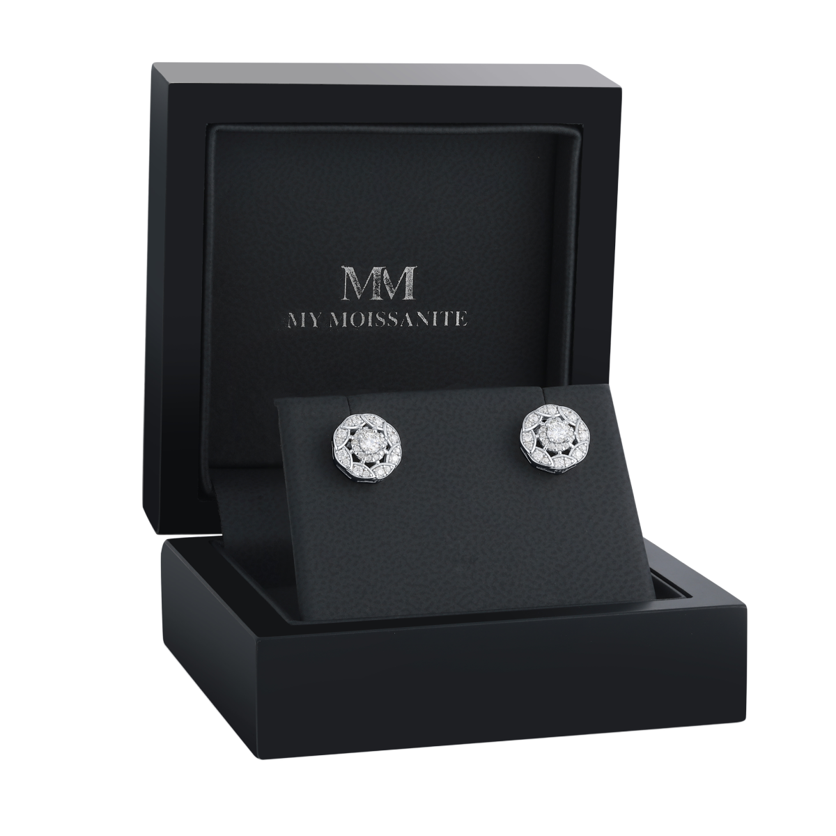 Double Halo - orecchini a lobo con moissanite e montatura halo