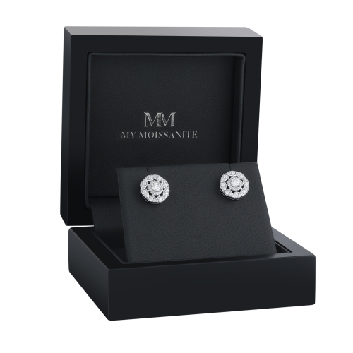 Double Halo - orecchini a lobo con moissanite e montatura halo