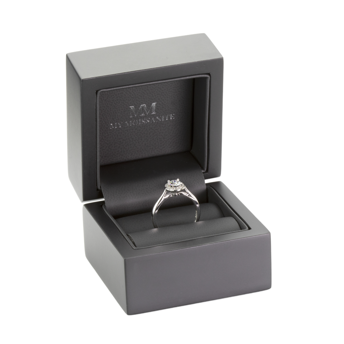 Flexa - anello regolabile con montatura halo e moissanite