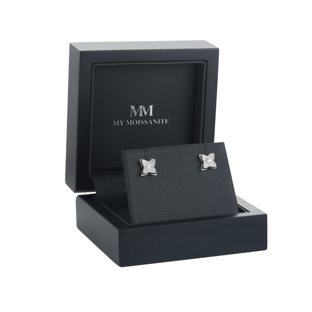 Sparkling Flowers - orecchini a lobo con moissanite e incastonatura a pavé