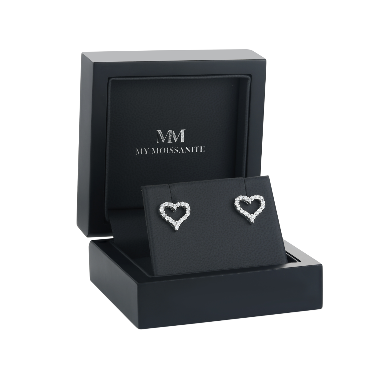 Corazon - orecchini a lobo con moissanite e incastonatura a pavé a forma di cuore