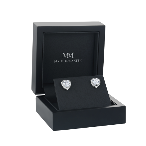 Belleza - orecchini con moissanite a cuore e montatura halo