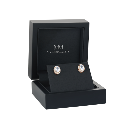 Ellipse - orecchini a lobo con moissanite ovale e montatura halo