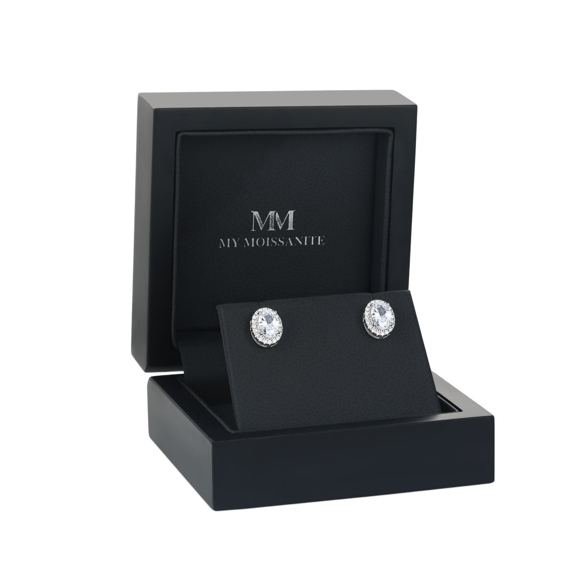 Ellipse - orecchini a lobo con moissanite ovale e montatura halo
