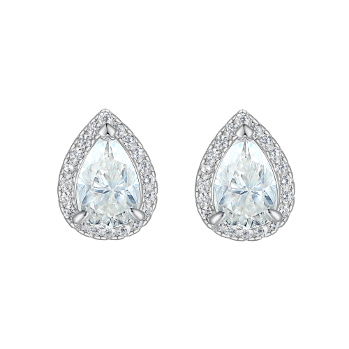 Halo Pears - orecchini a lobo con moissanite a goccia e montatura halo