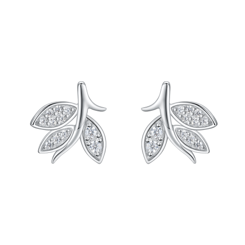 Pavé Leaves - orecchini a lobo con moissanite