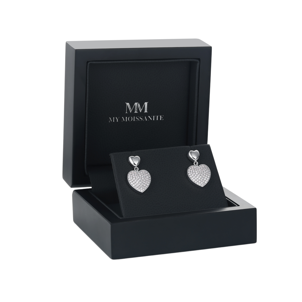 Hearts of Pavé - orecchini pendenti con pietre di moissanite e incastonatura a pavé