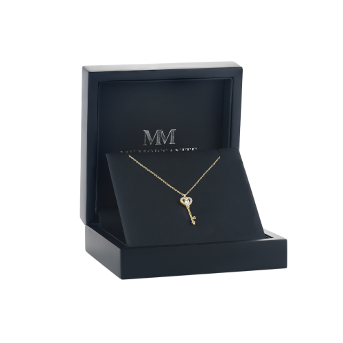 Amore - ciondolo a forma di chiave a cuore con moissanite e incastonatura a pavé