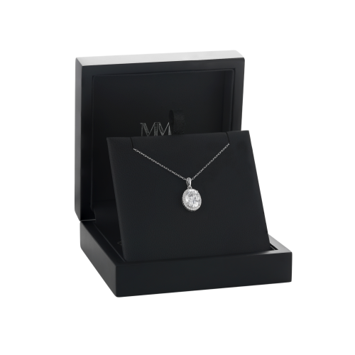 Clarique - classico ciondolo ovale con moissanite e montatura halo a pavé