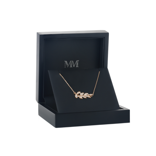 Botanica - collana con motivo a foglia e moissanite con raffinata incastonatura a pavé