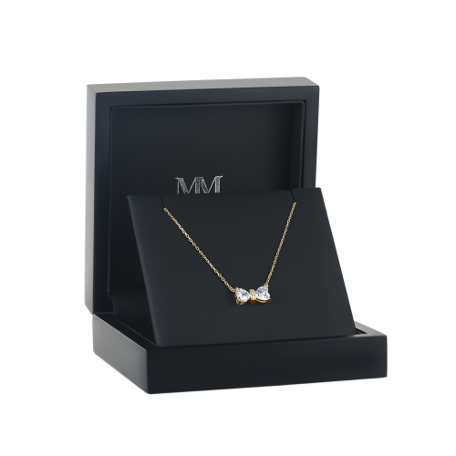 Pairle - collana con motivo a doppio cuore in moissanite taglio a cuore e barra centrale a pavé