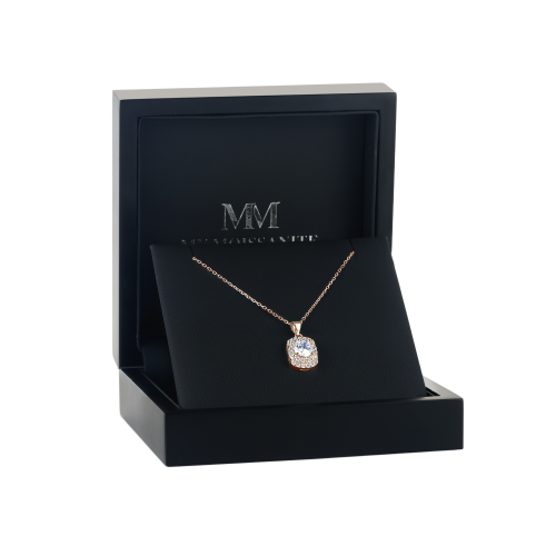 Memento - ciondolo con moissanite brillante e montatura halo a pavé