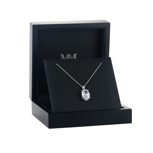 Ovaluxe - ciondolo con moissanite ovale ed elegante design a quattro griffe
