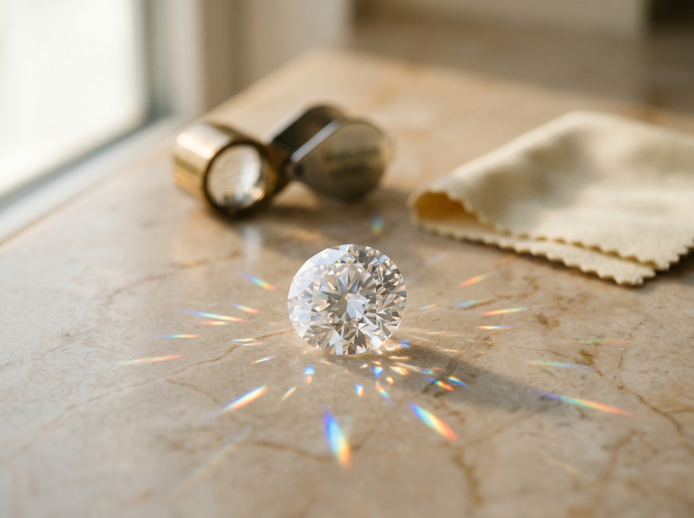 Pietra di moissanite che cattura la luce naturale con un intenso fuoco e rifrazioni