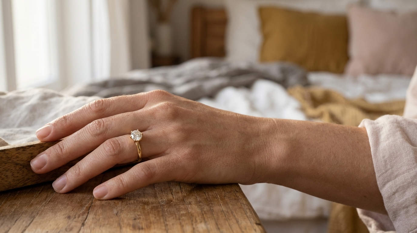 Anello My Moissanite in una calda luce naturale